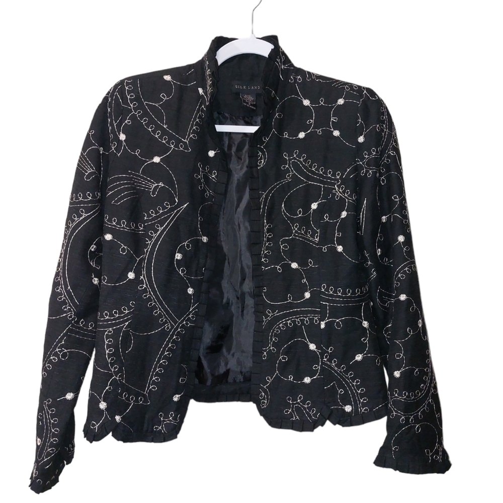 Silk LAND Ladies Long Sleeve Silk Embroidered Blazer- S